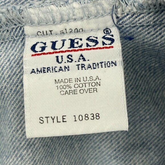 Guess Vintage 80s Denim Jean Jacket Tribal Embroidered Trim USA Made - Picture 9 of 12